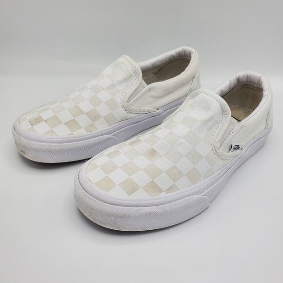 Vans Classic Slip On Checkerboard Shoe Sneaker Unisex White No Lace 4.5M/5.5W - Picture 2 of 4